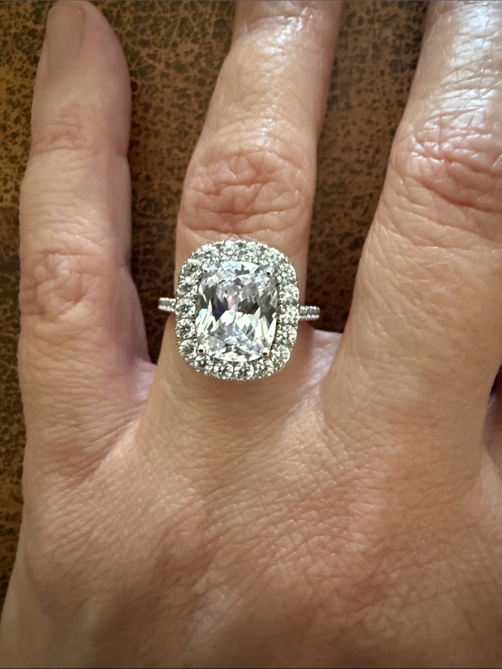Diamonique Cushion Cut Solitaire Halo Ring